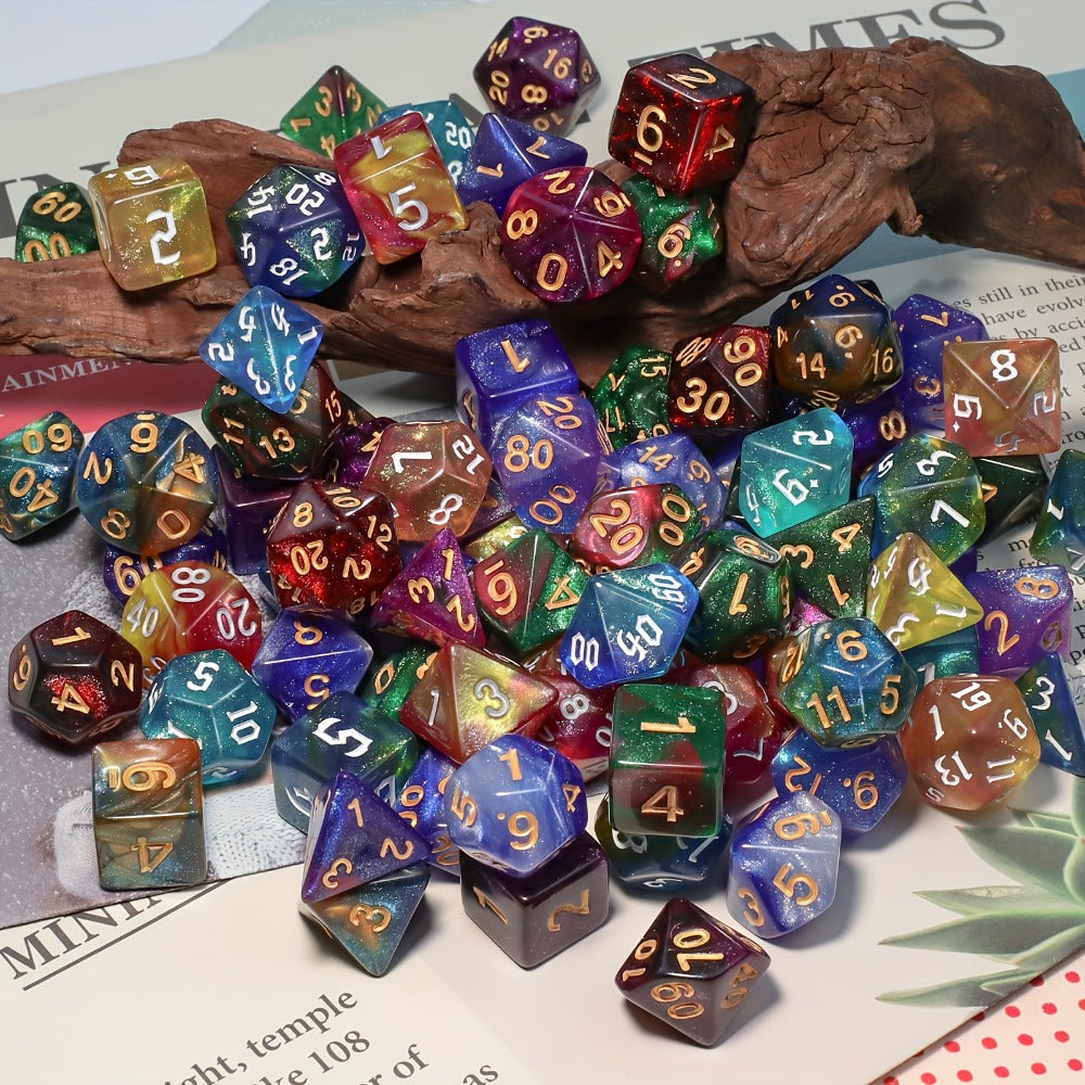 DnD Polyhedral Dice Set 84pcs – Starry Night Glitter Dice with Pouch & Tray for D&D RPG MTG Tabletop Games, Complete 12-Color Collection