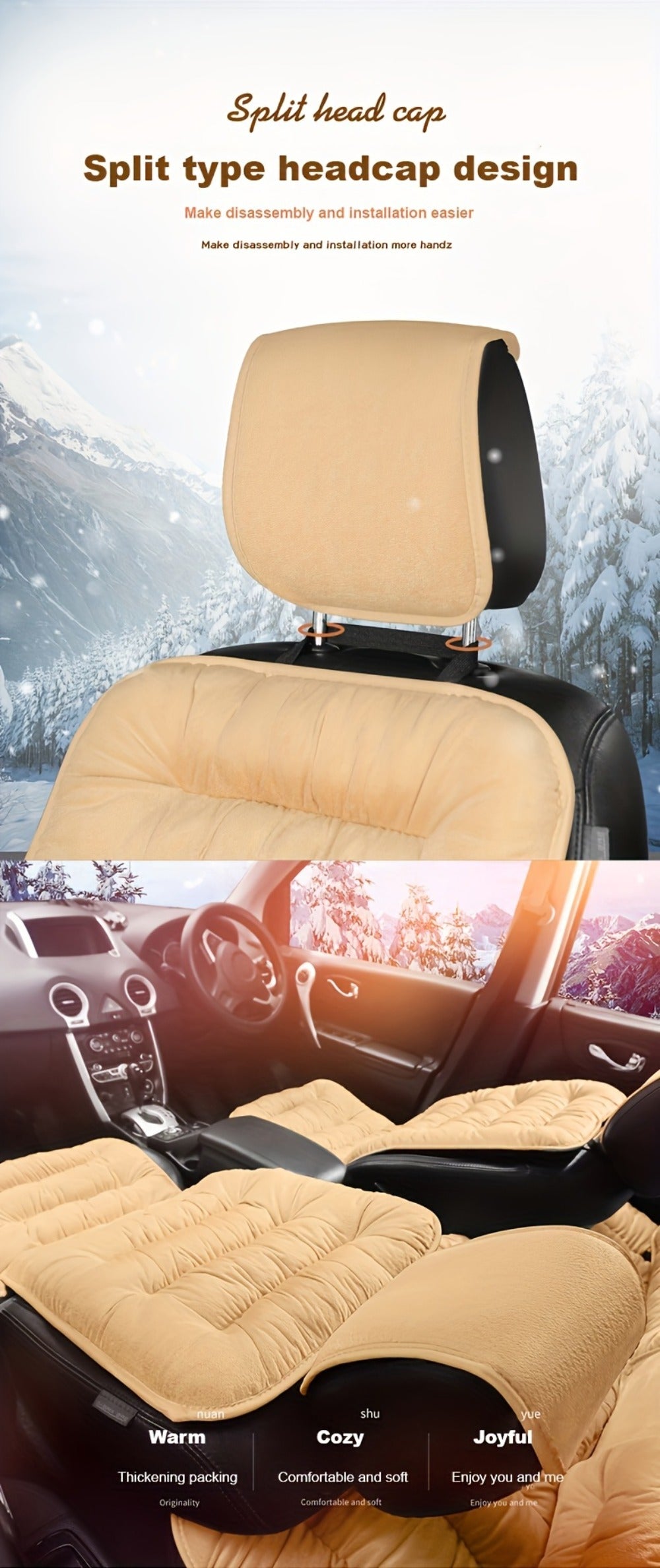 Vest-Style Car Seat Cushion with Connected Backrest and Seat Pad, Memory Foam Fill and Red, Beige or Black Options