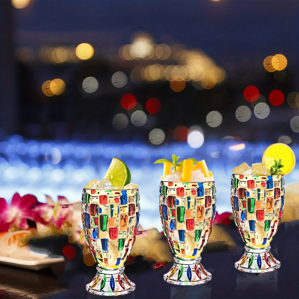 Footed Glass Drinkware Set, Color-Block Pattern Goblets in 4 or 8-Piece Options for Table and Party Service