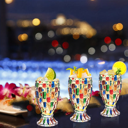 Footed Glass Drinkware Set, Color-Block Pattern Goblets in 4 or 8-Piece Options for Table and Party Service