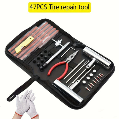 Tire Repair Tool Kit 47 / 58 / 104 / 116-Piece for Cars Motorcycles Trucks Tractors Trailers, Heavy-Duty Tubeless Tire Plug Patch Kit