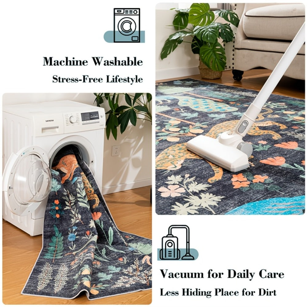 Area Rug 8x10 Floral, Forest and Geometric Print Collection with Six Machine-Washable Options