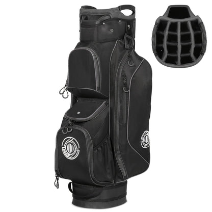 Golf Cart Bag 14-Way Full Length Dividers Protect Clubs 8 Zippered Pockets Cooler Pocket Valuables Pocket Ergonomic Shoulder Straps Rain