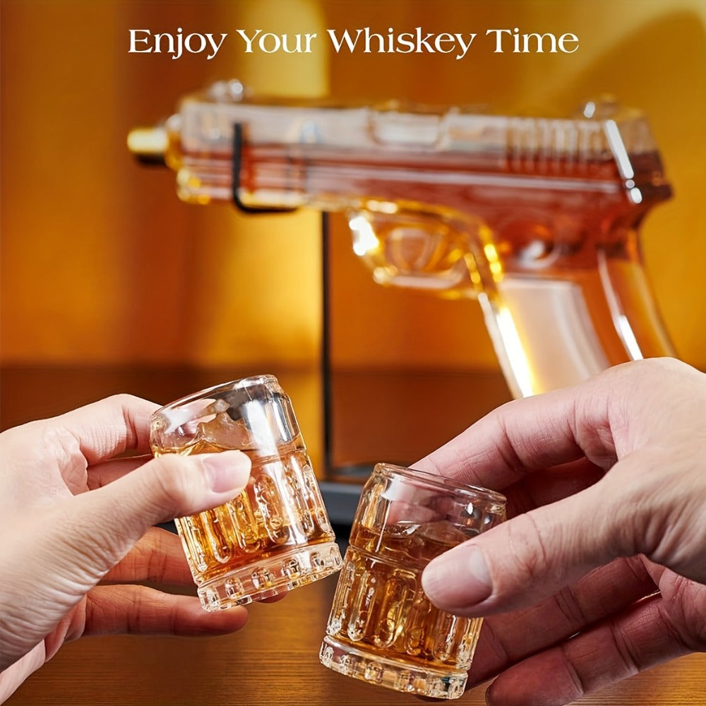 Pistol Whiskey Decanter Set with 2 Shot Glasses, Cool Liquor Dispenser Gift for Him, Husband, Dad