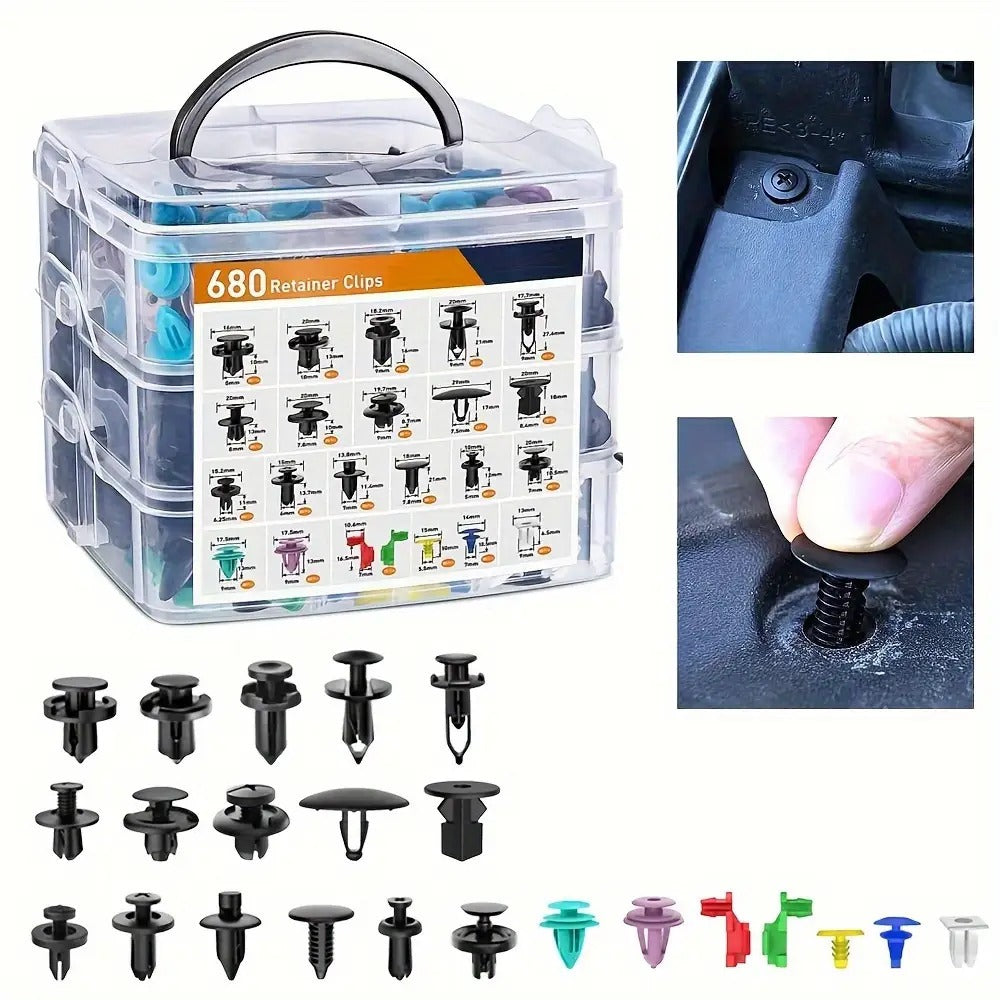 Car Bumper Screw & Rivet Repair Kit 725-Piece – Universal Plastic Clips, Nuts & Fasteners for Bumper, Wing & Interior Body Panels