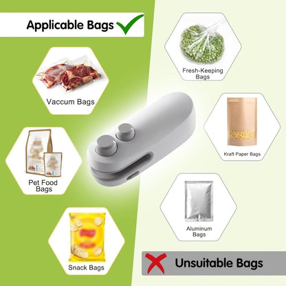 Mini Bag Sealer Two-Pack in White with USB-C Charging, Heat-Seal Button, Cutter and Magnetic Back