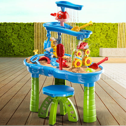 Sand and Water Table for Toddlers 3-Tier, Outdoor Sensory Play Set with Shovel Scoop & Strainer