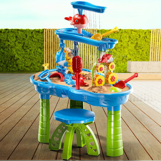 Sand and Water Table for Toddlers 3-Tier, Outdoor Sensory Play Set with Shovel Scoop & Strainer