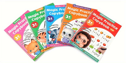 Magic Grooved Handwriting Practice Book for Kids Ages 3-8 – Reusable 5-in-1 Tracing Workbook for Letters Numbers Drawing Math