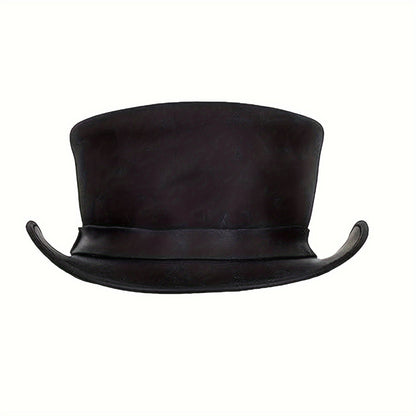 Genuine Leather Top Hat Steampunk Gentleman Shapeable Brim, Real Cowhide Low Crown Topper for Men & Women S-3XL