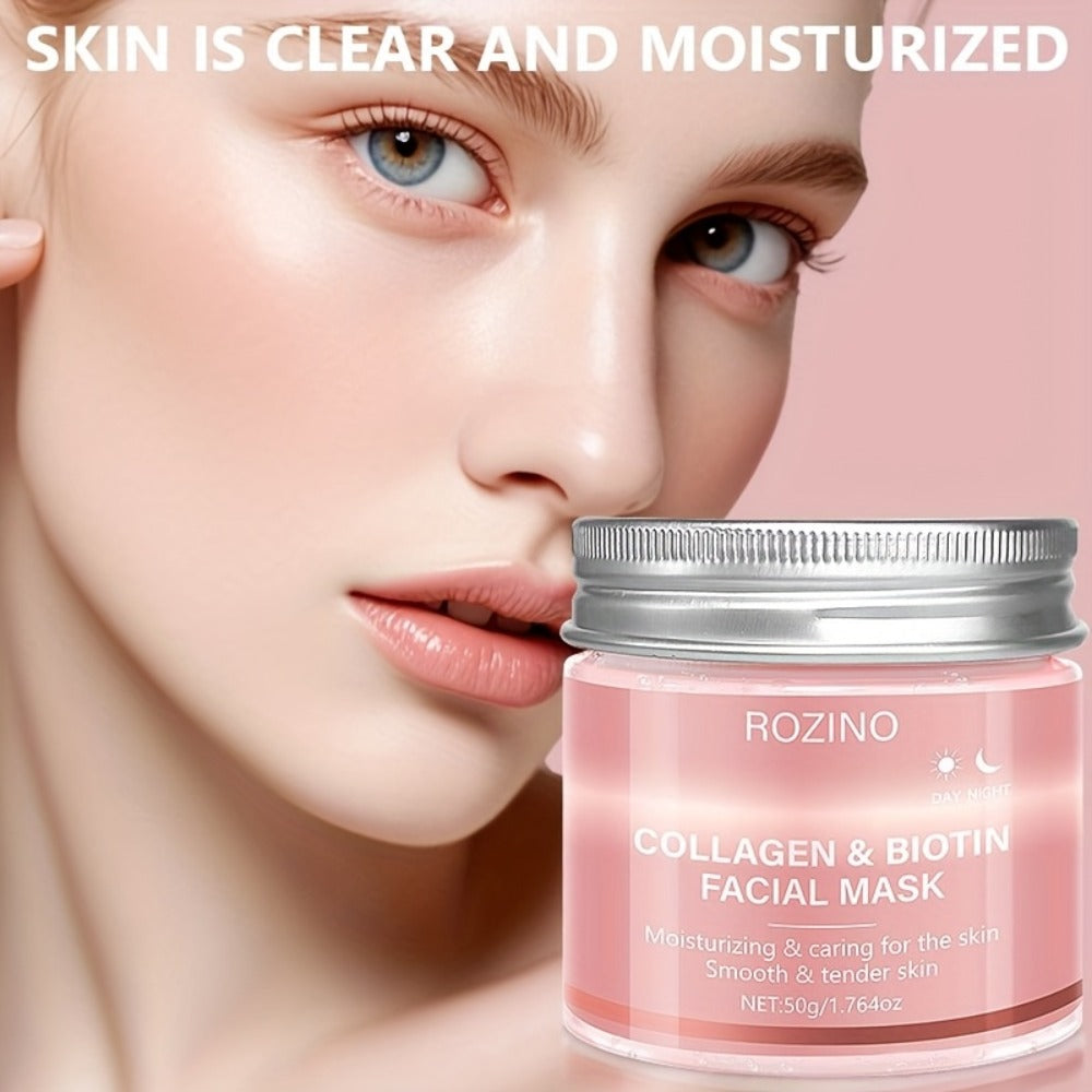 Face Mask Cream 50g Biotin Collagen Day & Night for Plump Smooth Younger-Looking Skin, Skincare Gift for Women
