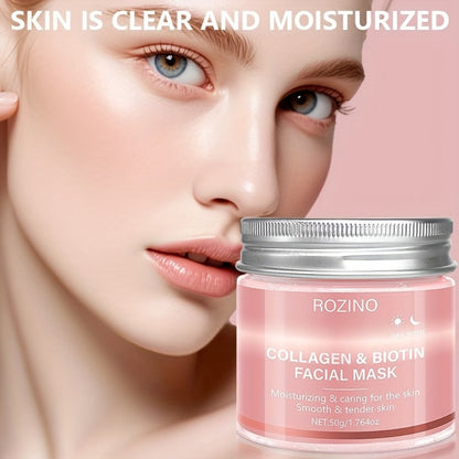 Face Mask Cream 50g Biotin Collagen Day & Night for Plump Smooth Younger-Looking Skin, Skincare Gift for Women