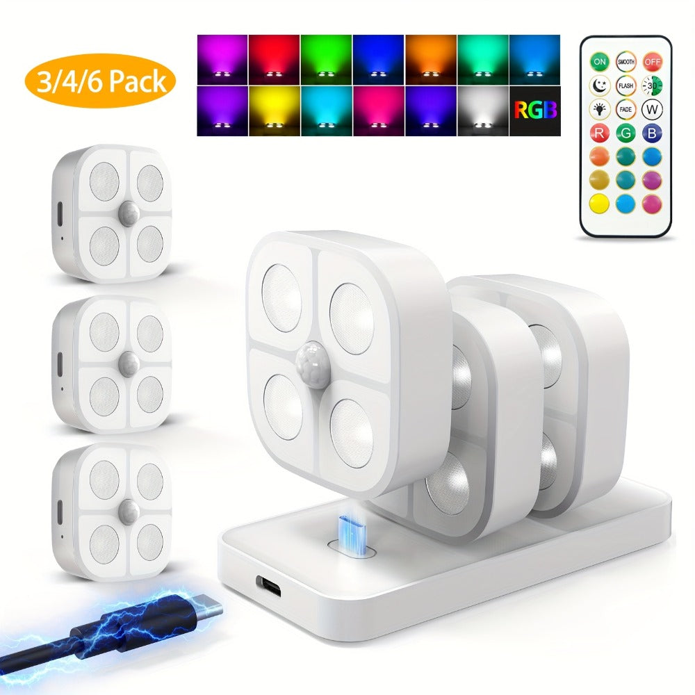 Puck Lights Rechargeable RGB with Charging Station - Motion Sensor Under Cabinet Lighting for Home Cooking, Dining and Outdoor Meals