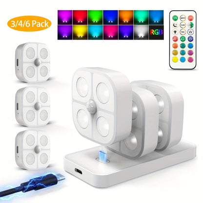 Puck Lights Rechargeable RGB with Charging Station - Motion Sensor Under Cabinet Lighting for Home Cooking, Dining and Outdoor Meals
