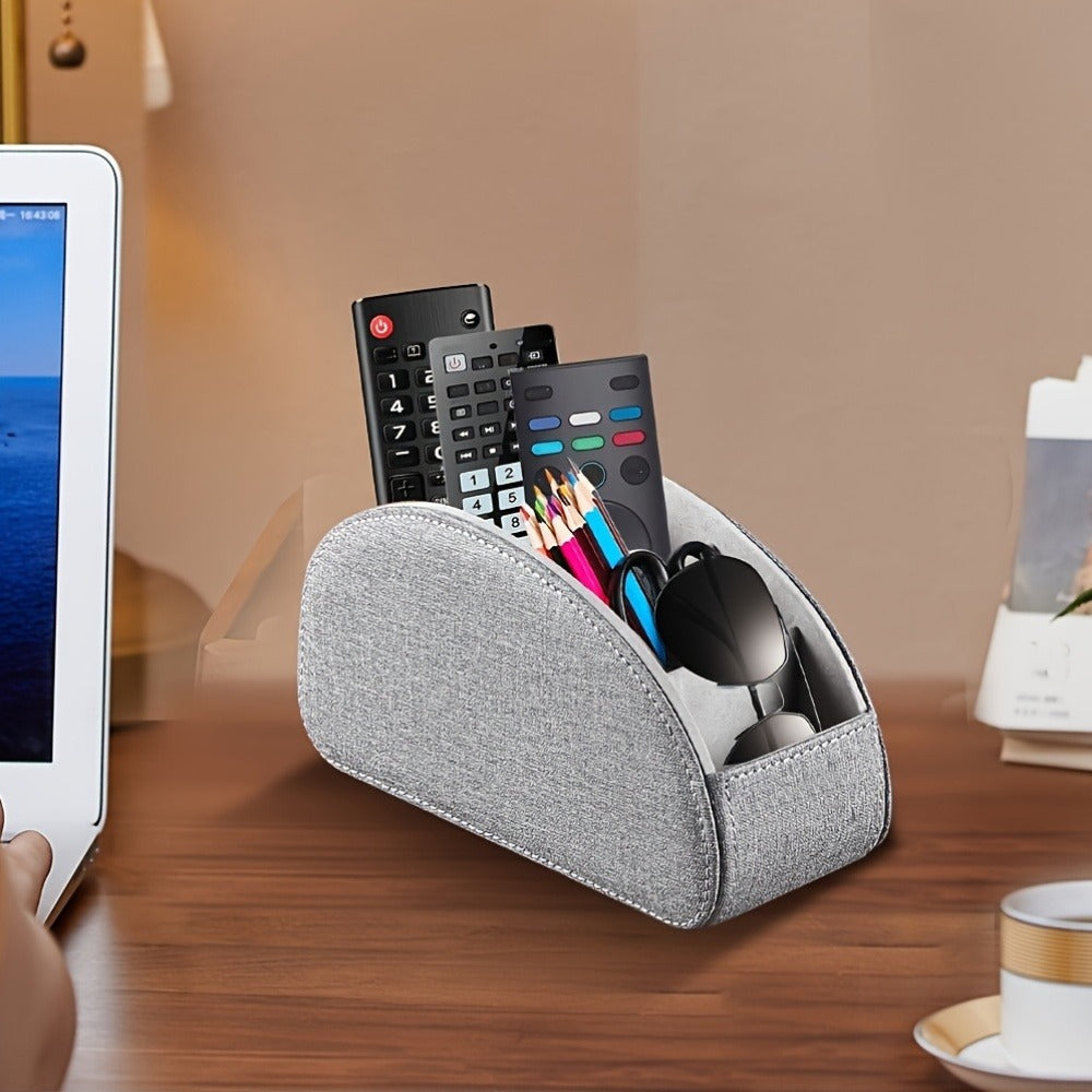 Faux Leather Desktop Organizer 5 Compartments – Multifunctional Remote Control Holder Caddy, Pen Holder Storage Box for Remote Controls