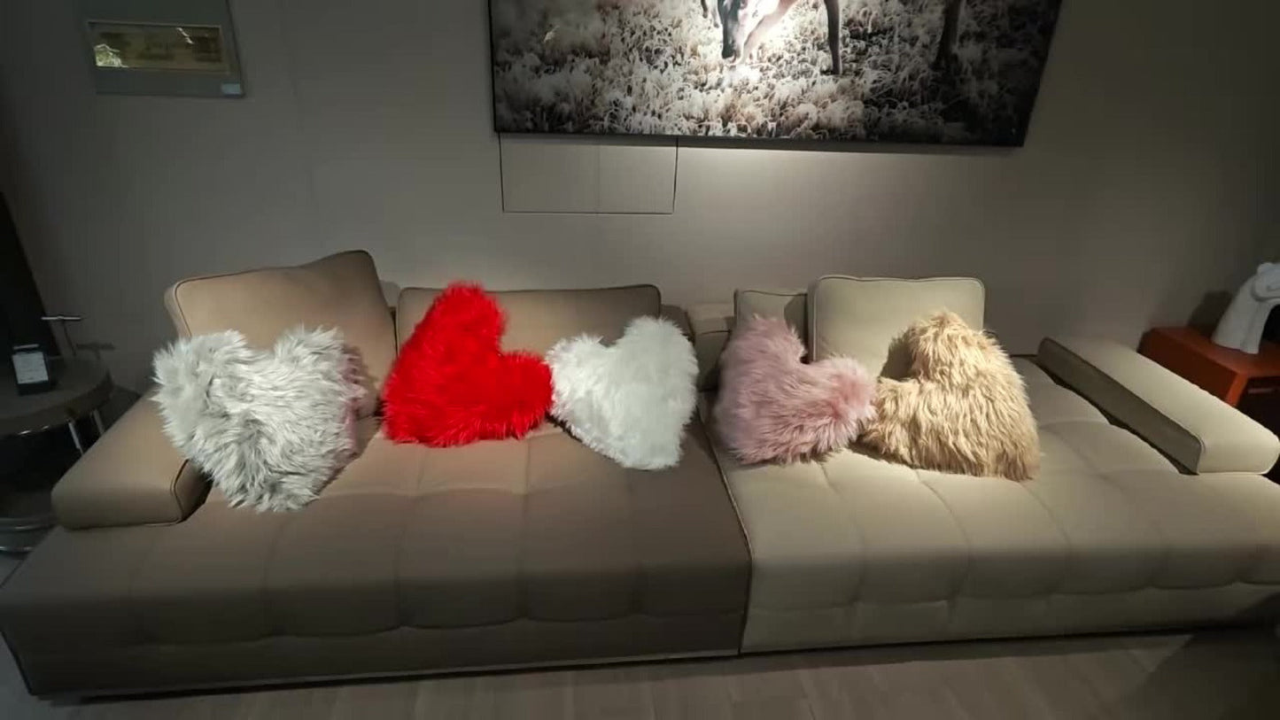 Heart Shaped Plush Pillow Cover Faux Wool Fluffy Cushion Cover for Sofa Bed Chair Car – Valentine's Day Decor Throw Pillowcase 17" Soft