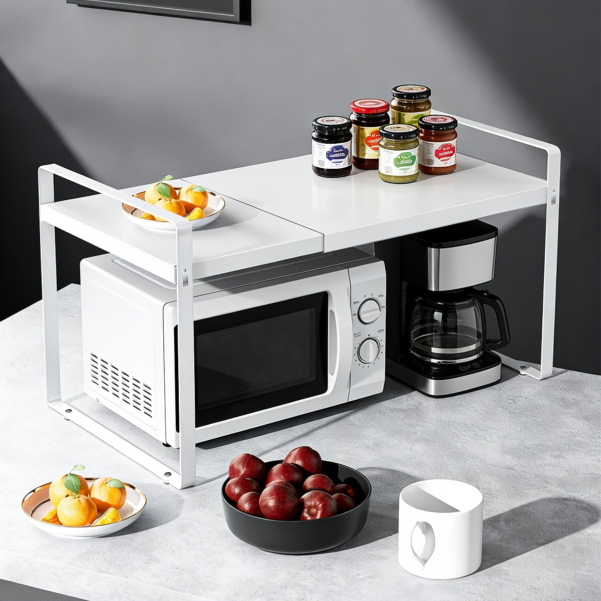 Expandable Cabinet Shelf Organizer Riser for Home Cooking, Dining and Outdoor Meals, with the Listed Configuration