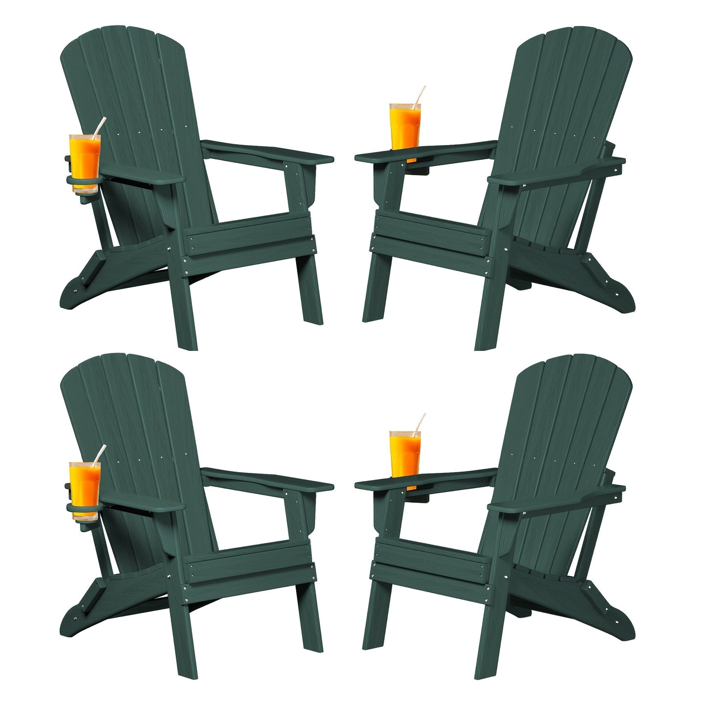 Folding Adirondack Chair with Cup Holder – HDPE All-Weather Outdoor Patio Chair