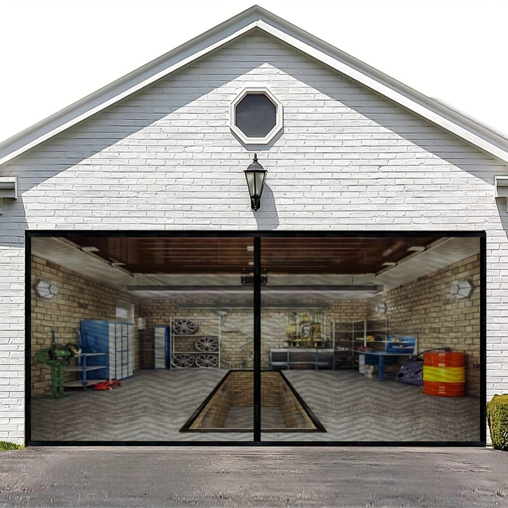 Garage Screen Door Magnetic Closure Mesh Screen for 2-Car Garage, Hands-Free Walk-Through, Weather Resistant Pest Proof Bug Barrier