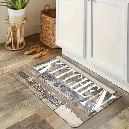 Kitchen Rug Wood Grain Farmhouse Floor Mat in Multiple Sizes with Washable Polyester Surface for Kitchens, Hallways and Laundry Rooms