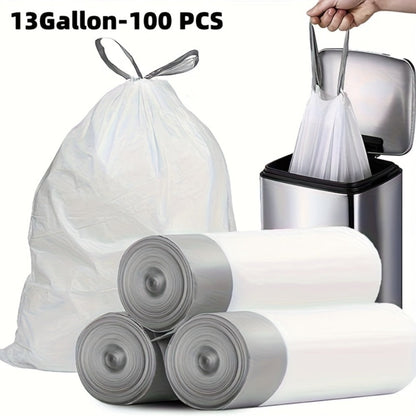 Heavy Duty Trash Bags 13 Gallon 100 Count, 1 Mil Extra Thick Drawstring Garbage Bags, Leak-Proof Tear-Resistant Kitchen Trash Can Liners