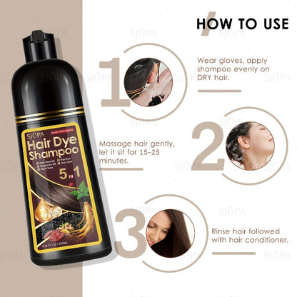 Gray Coverage Hair Dye Shampoo Kit 3-in-1 with Rosemary Hair Oil - Quick Color, Gentle & Natural Formula for Men & Women