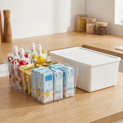 Clear Pantry Storage Bins Set of 8 with Dividers – Transparent Refrigerator Organizer Bins for Kitchen Cabinet, Pantry Organization