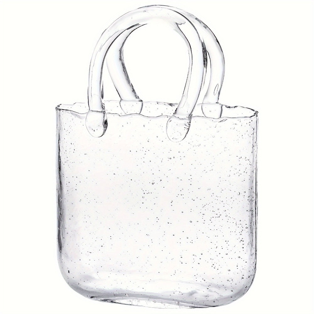 Glass Purse Vase for Flowers Glow in the Dark Vase Fish Bowl Bubble Clear Bag Vase with Handle 7.7x3.9x10.4In Unique Decorative Vases