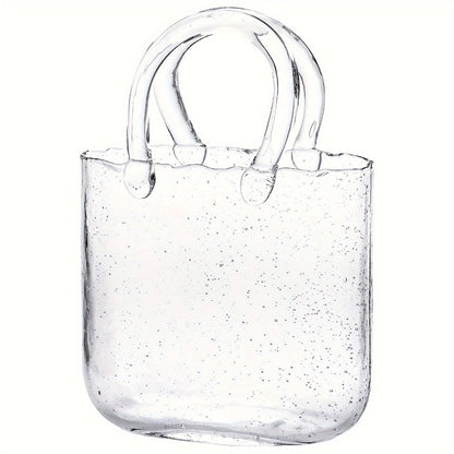Glass Purse Vase for Flowers Glow in the Dark Vase Fish Bowl Bubble Clear Bag Vase with Handle 7.7x3.9x10.4In Unique Decorative Vases