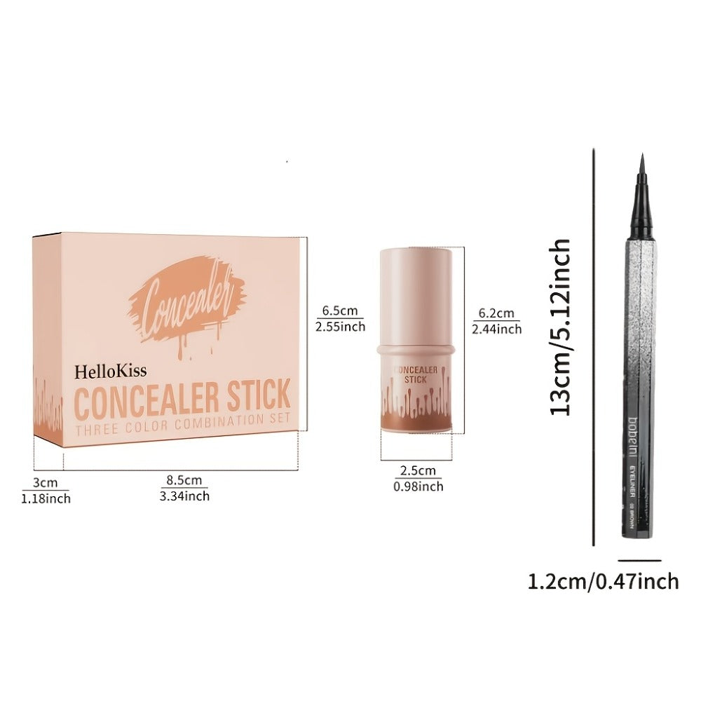 Cream Contour Stick Set 3-in-1 with Blush Highlighter & Bronzer – Squalane Non-Greasy Waterproof Long-Lasting Sculpting Kit