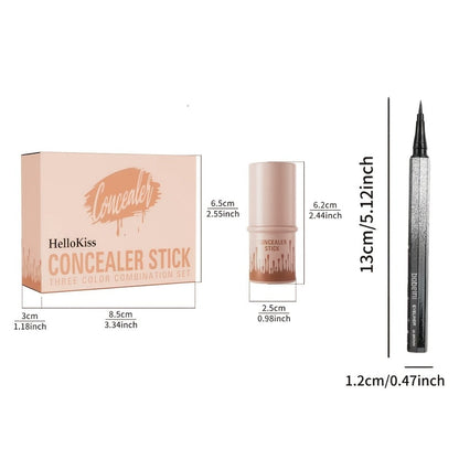 Cream Contour Stick Set 3-in-1 with Blush Highlighter & Bronzer – Squalane Non-Greasy Waterproof Long-Lasting Sculpting Kit