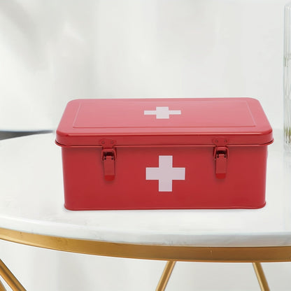 Metal First Aid Box with Safety Lock – Empty Medicine Storage Tin & Emergency Supply Organizer for Home Office Car Camping