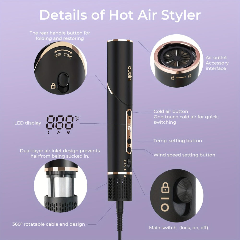 OUDIM 6-in-1 Hot Air Brush Hair Styling Tool with 110, 000 RPM Motor, Foldable Handle and Storage Bag