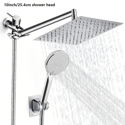High Pressure Rainfall Shower Head Combo with Handheld Spray – 9 Spray Settings, 180° Adjustable Bracket, Stainless Steel Hose