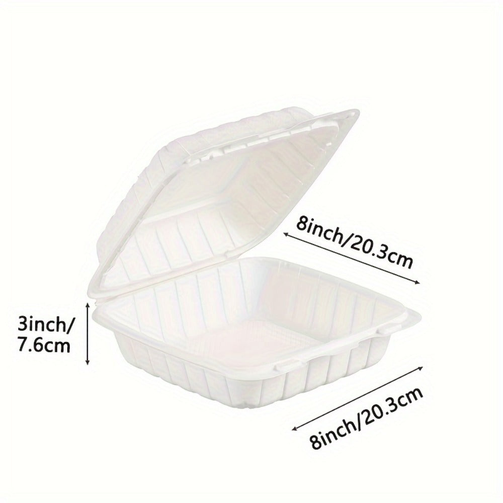 Disposable Food Containers Take Out Boxes with Lids - 7" 8" 9" Plastic Clamshell Meal Prep Containers 1 & 3 Compartment Reusable White