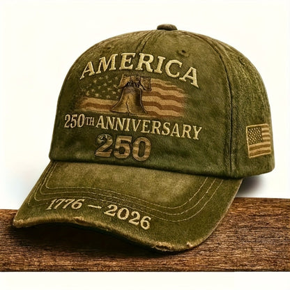 250th Anniversary Patriotic Baseball Cap USA Embroidered – Adjustable Vintage American Flag Hat for Men Women, Unisex Independence Day Gift