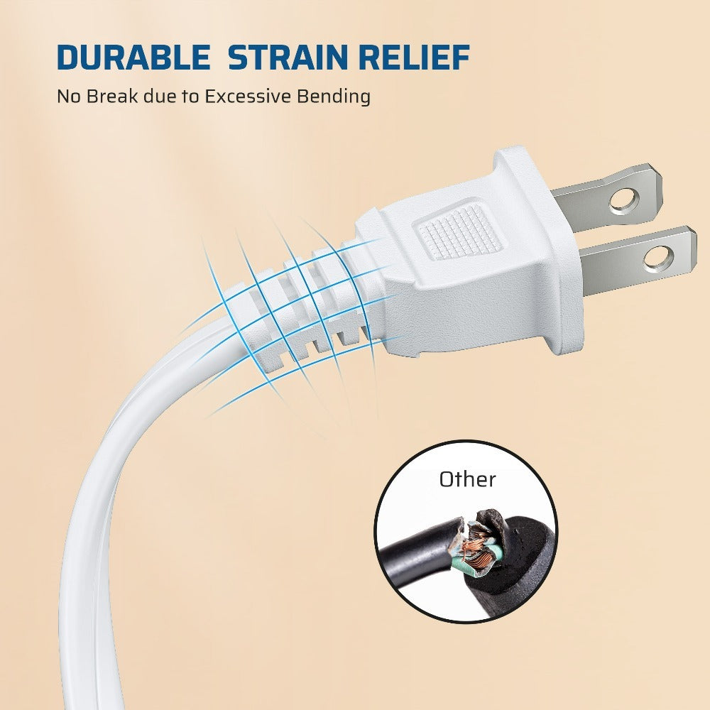 Extension Cord 4 Pack 3FT 3-in-1 Outlet 2 Prong Plugs 16AWG SPT-2 Cable Twist-Lock Safety for Entryways, Bedrooms and Living Spaces