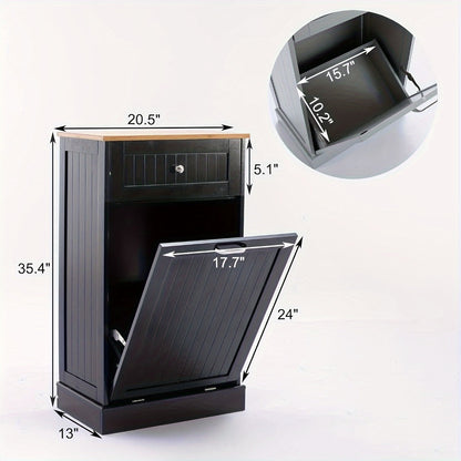 Tilt Out Trash Cabinet Freestanding Kitchen Garbage Cabinet with Cutting Board & Drawer, Wood Hideaway Recycling Station