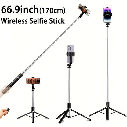 Floor Standing Phone Tripod 68 Inch with Built-In Selfie Stick Arm Anti-Shake Base 360° Rotation & Bluetooth Wireless Remote
