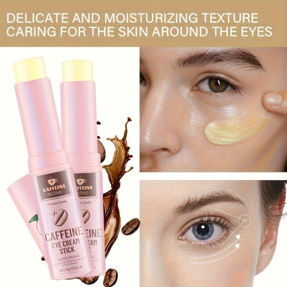 Two-Piece Caffeine-Labeled Eye Cream Stick Set with Coordinated Peach-Print Twist-Up Tube Design