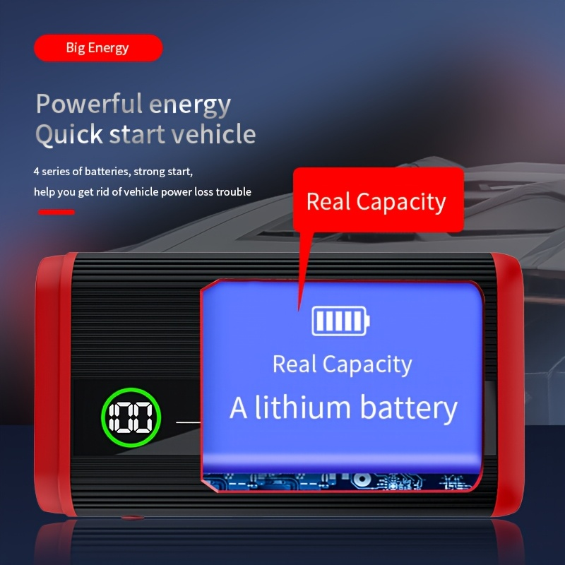 Lithium Jump Starter 3000A 8000mAh 12V Battery Pack USB-C Recharge Round LED Display for 6.0L Diesel for Garden, Patio and Yard Use