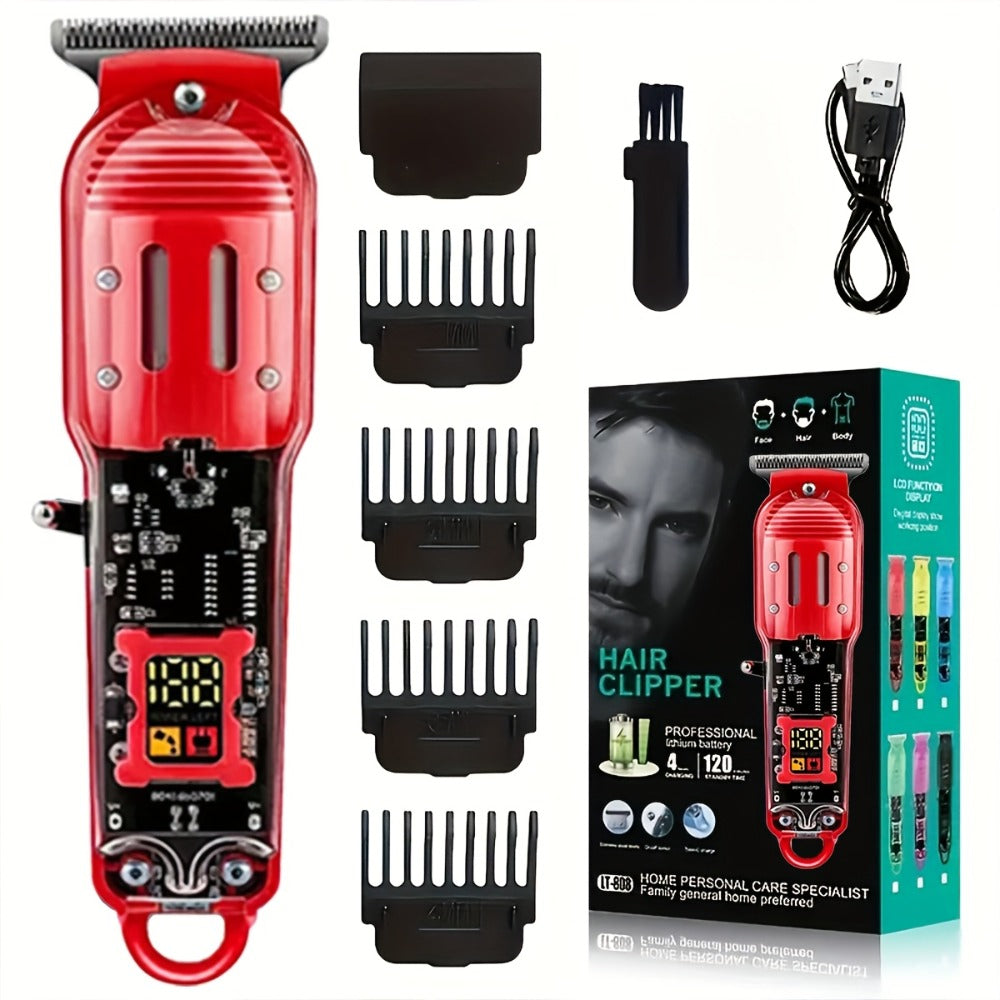 Hair Clippers & Trimmers Transparent LCD Kit with Full-Size Clipper, T-Blade Detailer, Foil Shaver and Type-C Charging