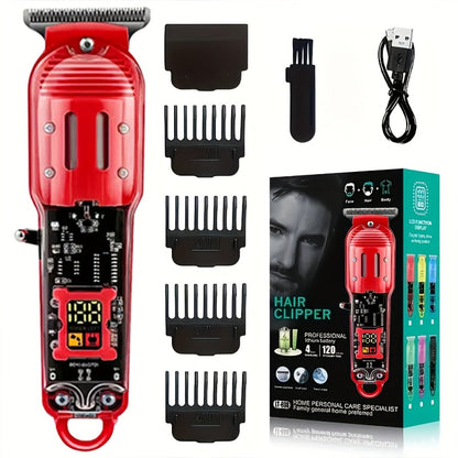 Hair Clippers & Trimmers Transparent LCD Kit with Full-Size Clipper, T-Blade Detailer, Foil Shaver and Type-C Charging