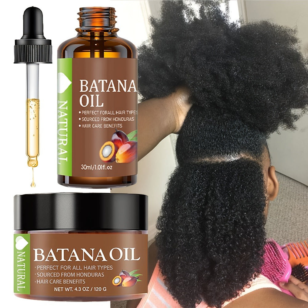 Batana Hair Oil 2-Piece Set, Natural Honduran Batana Oil 4.3oz + Batana Essential Oil 1.01oz, Deep Shine Boost