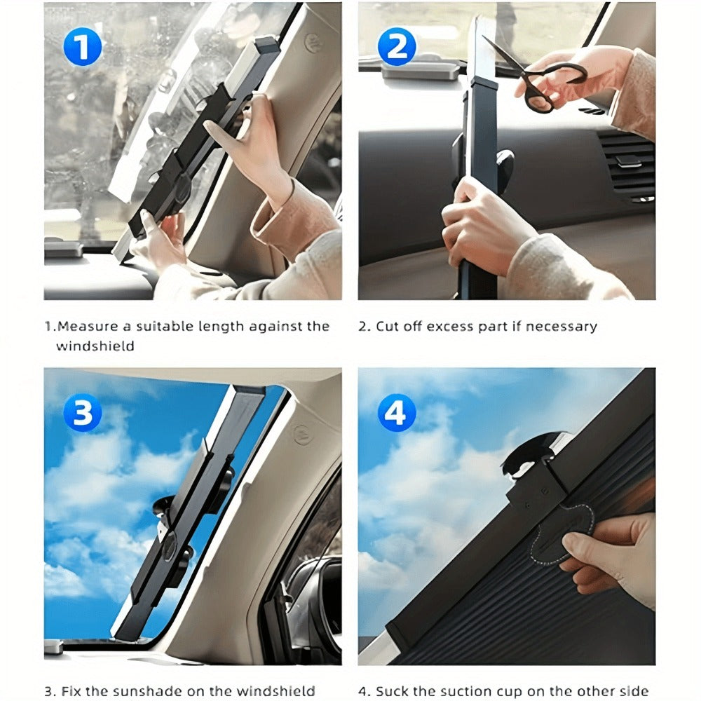 Front Window Sunshade Auto Retractable 46cm | Thermal Insulation Sun Blocking, Easy Fold & Store, Summer Essential Car Accessory for Sedan