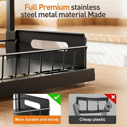 Under Sink Storage Organizer 2-Tier Sliding Metal Shelf in 1-Pack or 2-Pack, Black, White or Gray