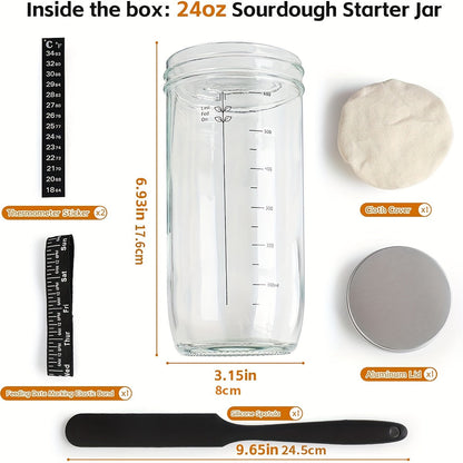 Glass Fermentation Jar Kit 24oz with Thermometer Scraper Cloth Lid Aluminum Lid and Auxiliary for Entryways, Bedrooms and Living Spaces