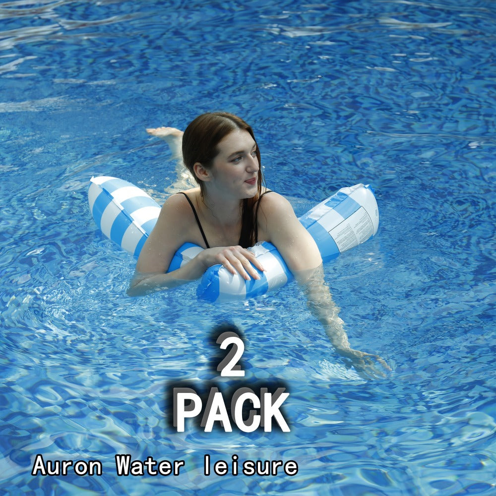 Pool Float Striped Hammock Two-Pack with Mesh Center and Inflatable End Bolsters, 51.18 x 27.56 Inches