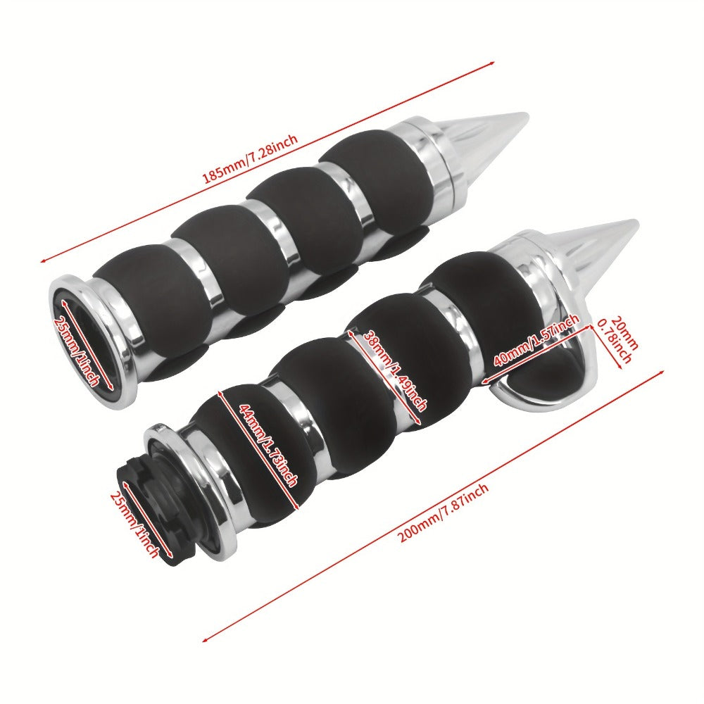 Harley Davidson Handlebar Grips 1-Inch Chrome Rubber Spike Non-Slip, CNC Aluminum & PVC Gel Rubber, Fits Sportster Dyna Touring VRSC XL XR
