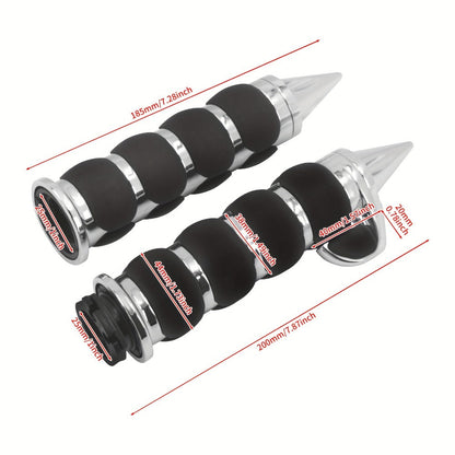 Harley Davidson Handlebar Grips 1-Inch Chrome Rubber Spike Non-Slip, CNC Aluminum & PVC Gel Rubber, Fits Sportster Dyna Touring VRSC XL XR